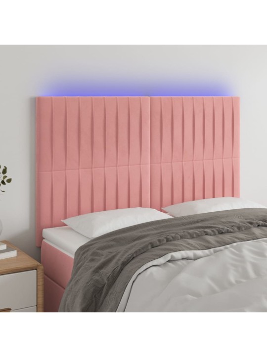 Gultas galvgalis ar LED, 144x5x118/128 cm, rozā samts