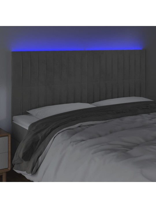 Gultas galvgalis ar LED, 160x5x118/128 cm, gaiši pelēks samts