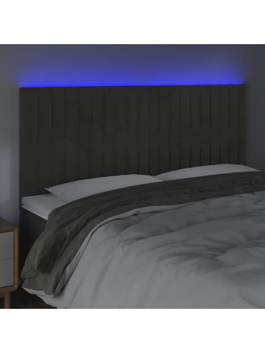 Gultas galvgalis ar LED, 160x5x118/128 cm, tumši pelēks samts