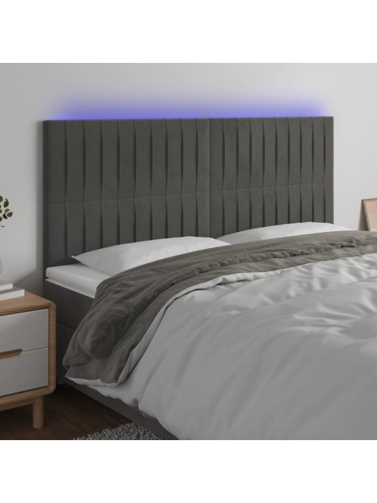 Gultas galvgalis ar LED, 160x5x118/128 cm, tumši pelēks samts