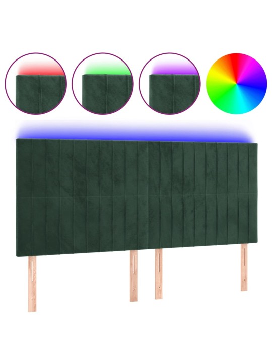 Gultas galvgalis ar led, 160x5x118/128 cm, tumši zaļš samts