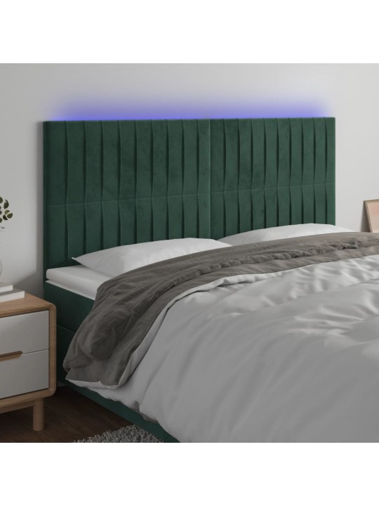 Gultas galvgalis ar led, 160x5x118/128 cm, tumši zaļš samts