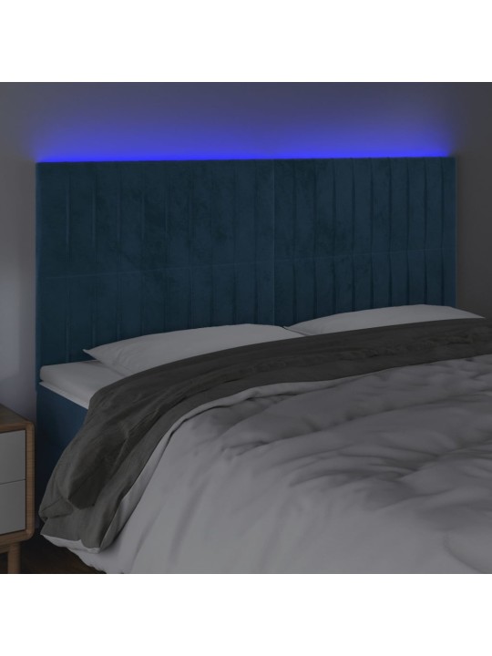 Gultas galvgalis ar LED, 160x5x118/128 cm, tumši zils samts