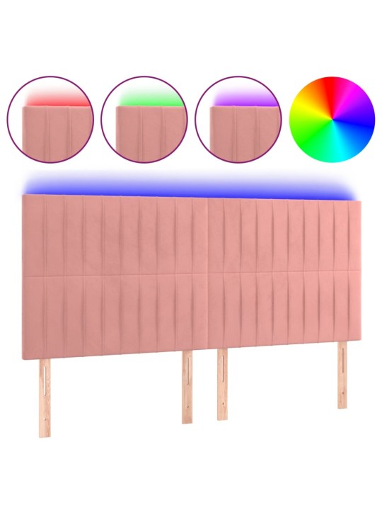 Gultas galvgalis ar LED, 160x5x118/128 cm, rozā samts