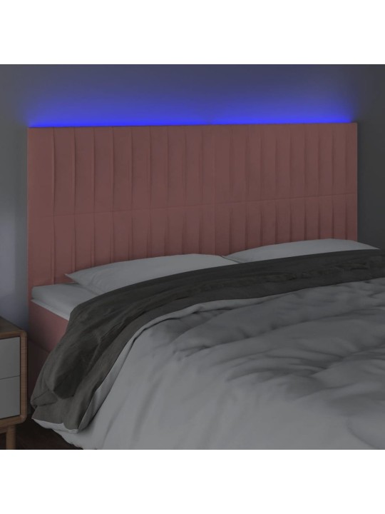 Gultas galvgalis ar LED, 160x5x118/128 cm, rozā samts