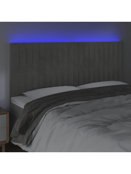 Gultas galvgalis ar LED, 180x5x118/128 cm, gaiši pelēks samts