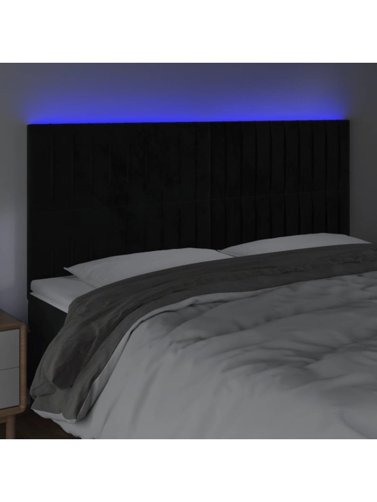 Gultas galvgalis ar led, 180x5x118/128 cm, melns samts