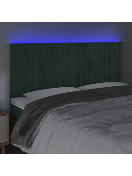Gultas galvgalis ar led, 180x5x118/128 cm, tumši zaļš samts