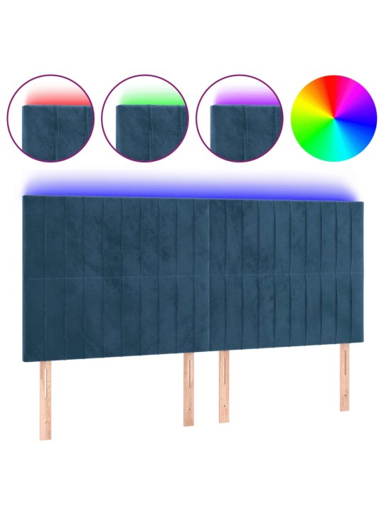 Gultas galvgalis ar LED, 180x5x118/128 cm, tumši zils samts