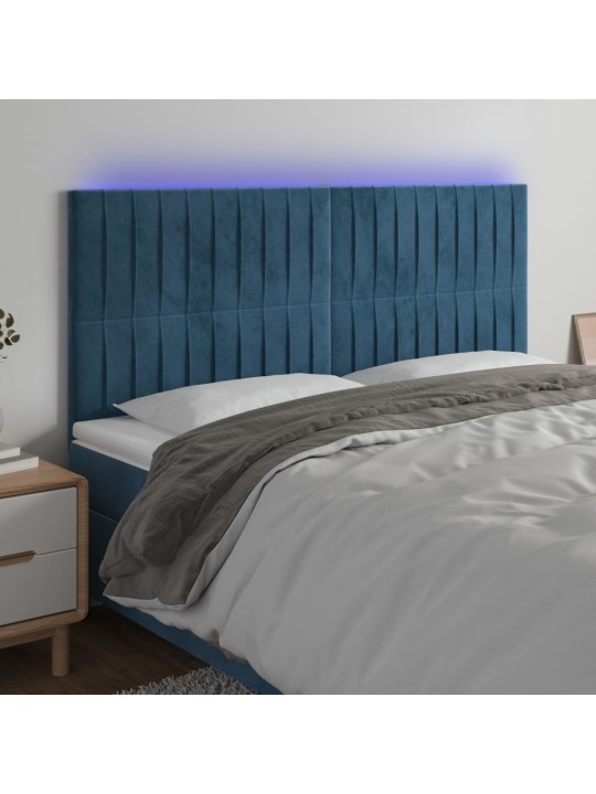 Gultas galvgalis ar LED, 180x5x118/128 cm, tumši zils samts