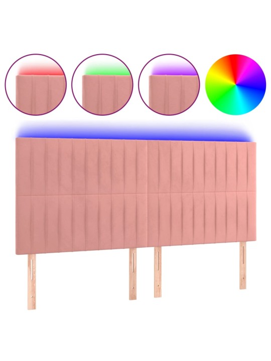 Gultas galvgalis ar LED, 180x5x118/128 cm, rozā samts