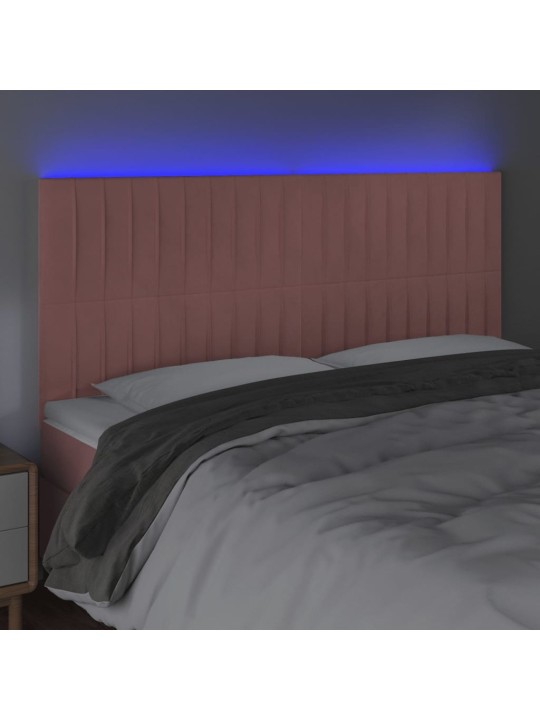 Gultas galvgalis ar LED, 180x5x118/128 cm, rozā samts
