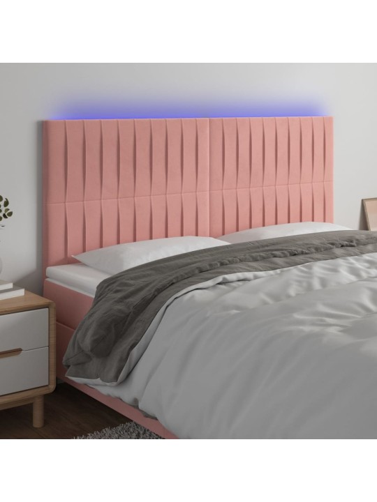Gultas galvgalis ar LED, 180x5x118/128 cm, rozā samts