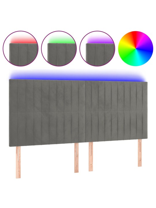 Gultas galvgalis ar led, 200x5x118/128 cm, gaiši pelēks samts