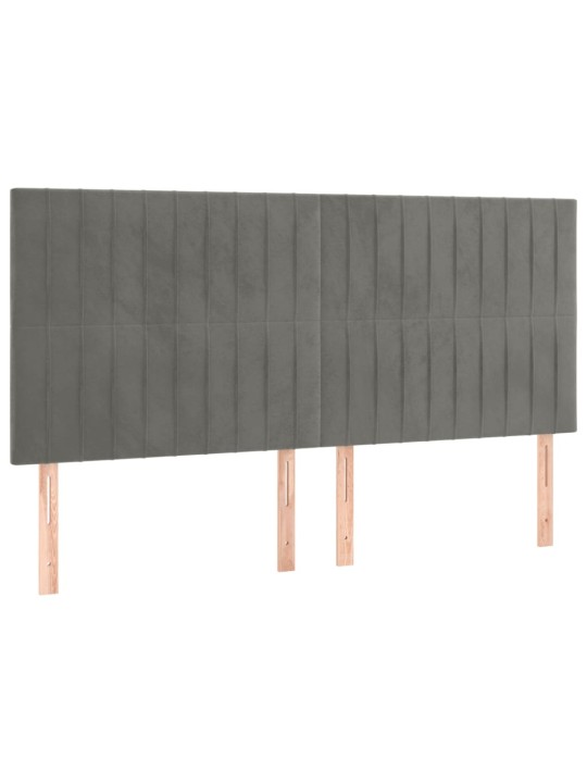 Gultas galvgalis ar led, 200x5x118/128 cm, gaiši pelēks samts