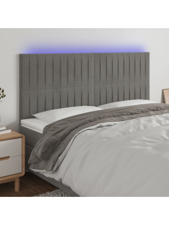Gultas galvgalis ar led, 200x5x118/128 cm, gaiši pelēks samts