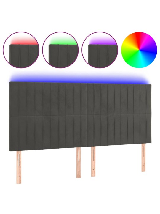 Gultas galvgalis ar led, 200x5x118/128 cm, tumši pelēks samts