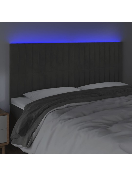 Gultas galvgalis ar led, 200x5x118/128 cm, tumši pelēks samts
