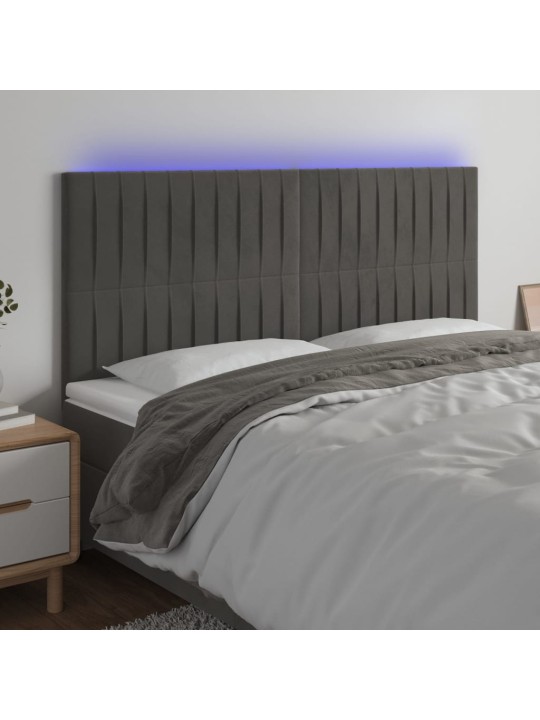 Gultas galvgalis ar led, 200x5x118/128 cm, tumši pelēks samts