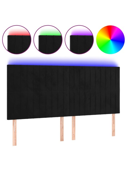 Gultas galvgalis ar led, 200x5x118/128 cm, melns samts