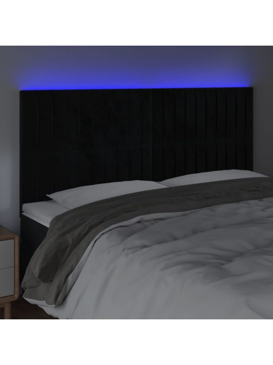 Gultas galvgalis ar led, 200x5x118/128 cm, melns samts