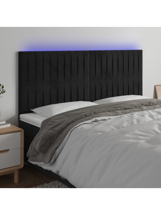 Gultas galvgalis ar led, 200x5x118/128 cm, melns samts