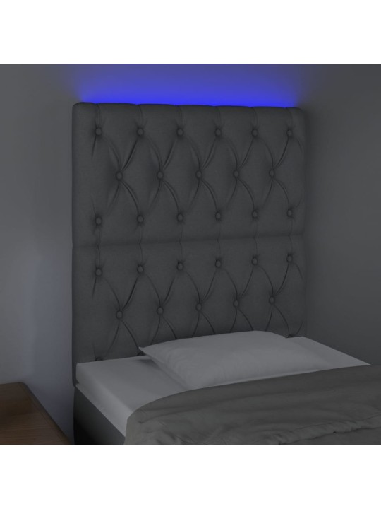 Gultas galvgalis ar led, 80x7x118/128 cm, gaiši pelēks audums