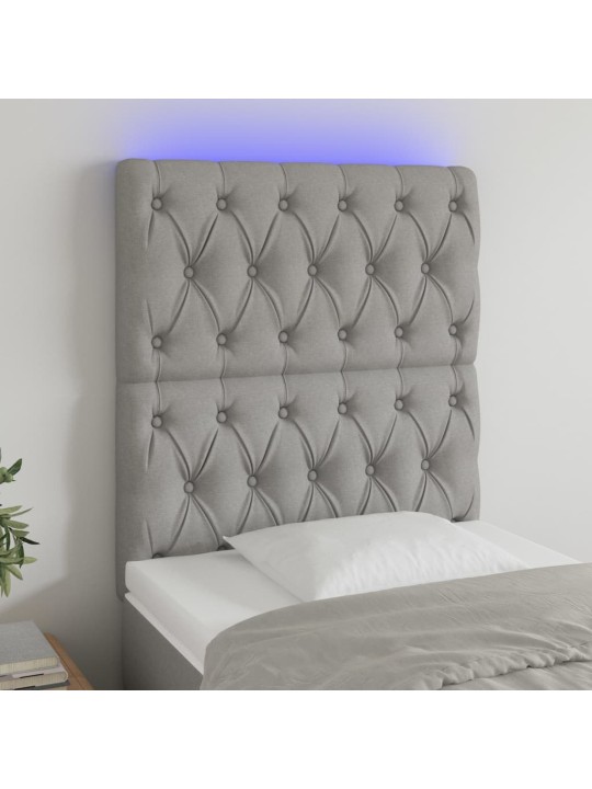 Gultas galvgalis ar led, 80x7x118/128 cm, gaiši pelēks audums