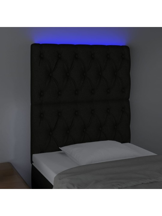 Gultas galvgalis ar led, 80x7x118/128 cm, melns audums