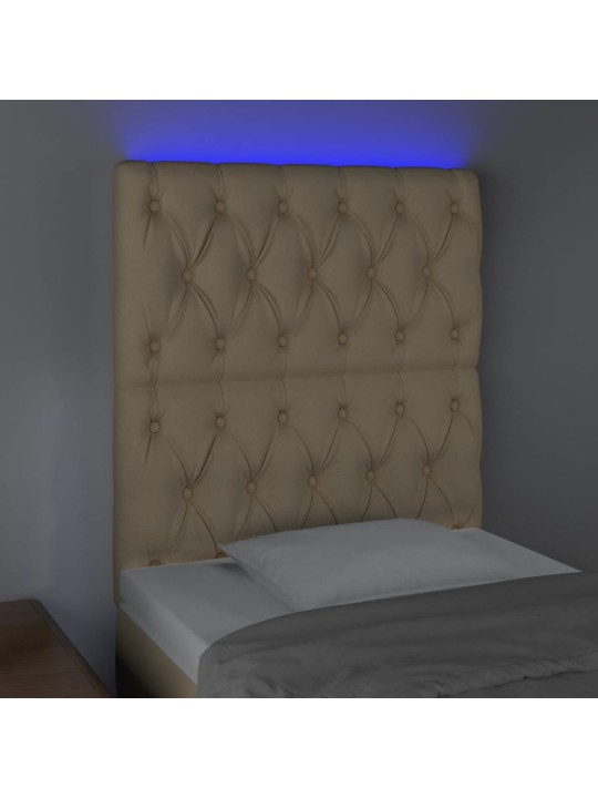 Gultas galvgalis ar led, 80x7x118/128 cm, krēmkrāsas audums