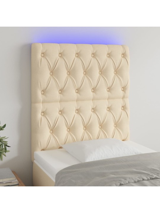 Gultas galvgalis ar led, 80x7x118/128 cm, krēmkrāsas audums