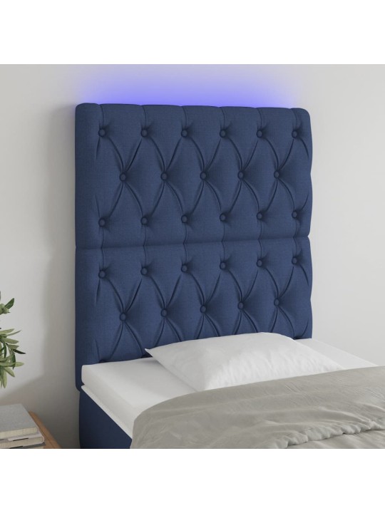 Gultas galvgalis ar LED, 80x7x118/128 cm, zils audums