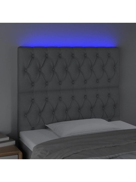 Gultas galvgalis ar led, 90x7x118/128 cm, gaiši pelēks audums
