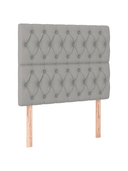 Gultas galvgalis ar led, 90x7x118/128 cm, gaiši pelēks audums
