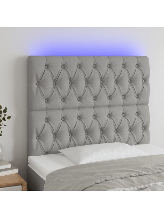 Gultas galvgalis ar led, 90x7x118/128 cm, gaiši pelēks audums