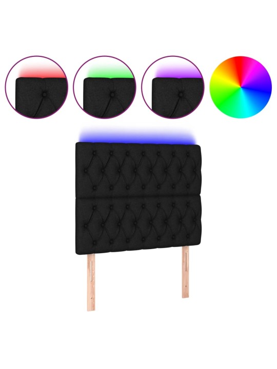 Gultas galvgalis ar led, 90x7x118/128 cm, melns audums