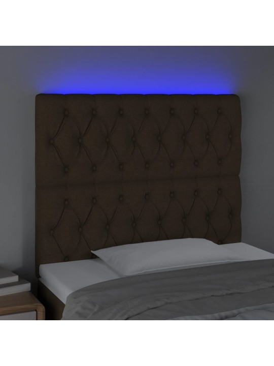 Gultas galvgalis ar LED, 90x7x118/128 cm, tumši brūns audums