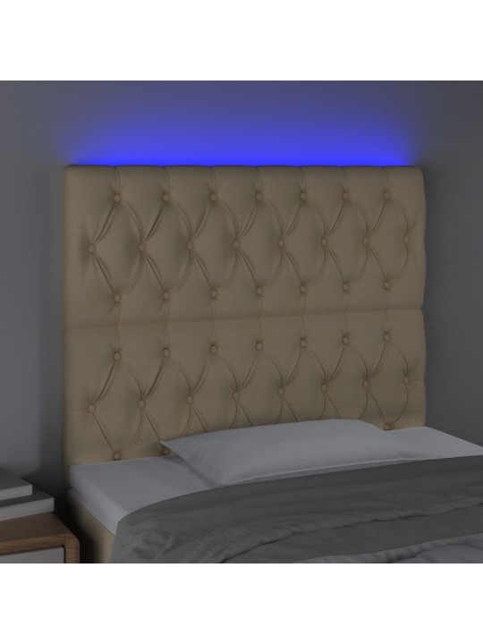 Gultas galvgalis ar LED, 90x7x118/128 cm, krēmkrāsas audums