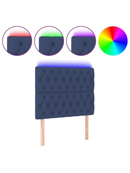 Gultas galvgalis ar led, 90x7x118/128 cm, zils audums