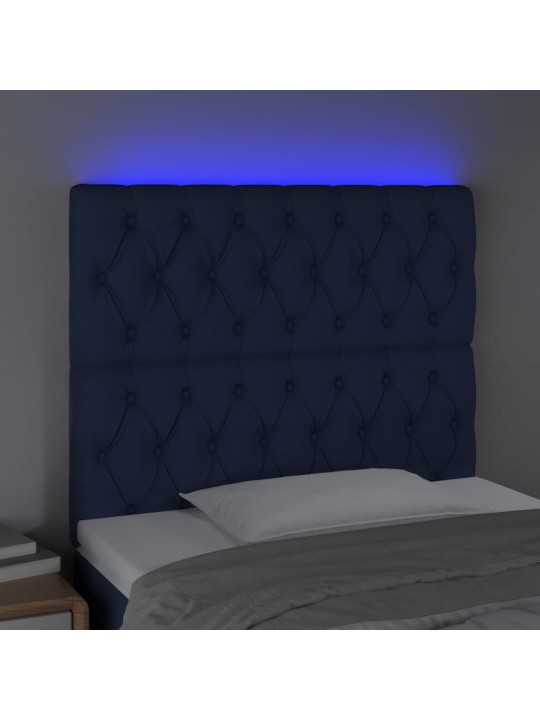 Gultas galvgalis ar led, 90x7x118/128 cm, zils audums