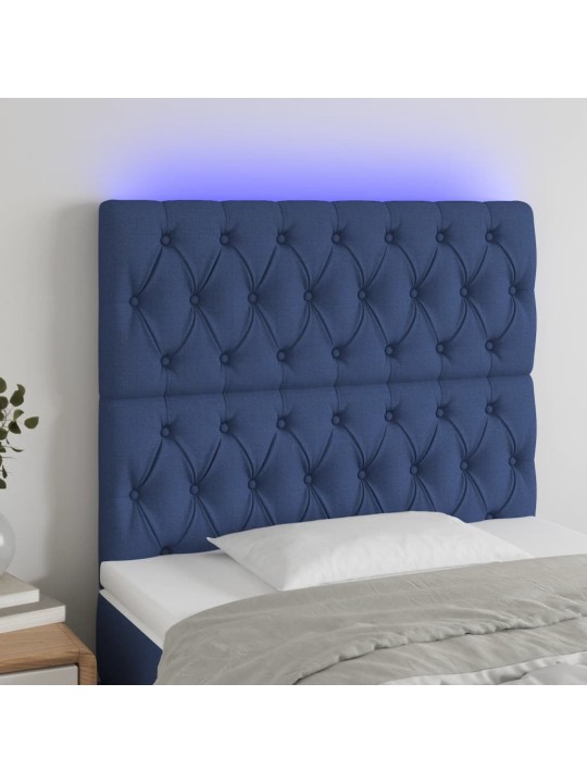 Gultas galvgalis ar led, 90x7x118/128 cm, zils audums