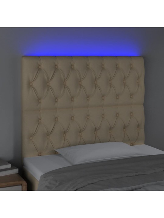 Gultas galvgalis ar LED, 100x7x118/128 cm, krēmkrāsas audums