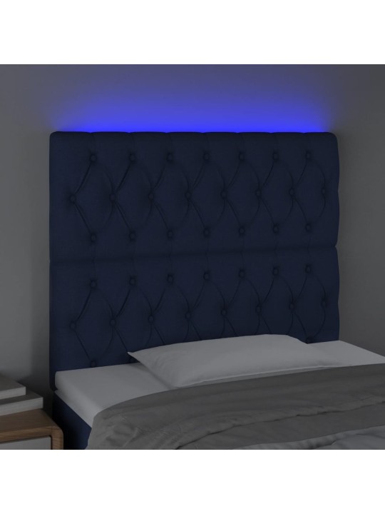 Gultas galvgalis ar LED, 100x7x118/128 cm, zils audums