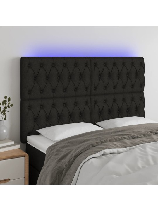 Gultas galvgalis ar LED, 144x7x118/128 cm, melns audums