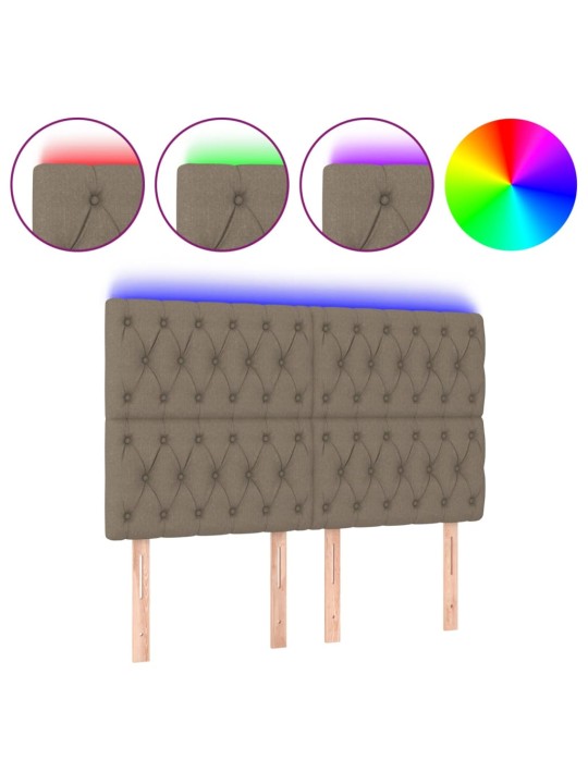 Gultas galvgalis ar LED, 144x7x118/128 cm, pelēkbrūns audums