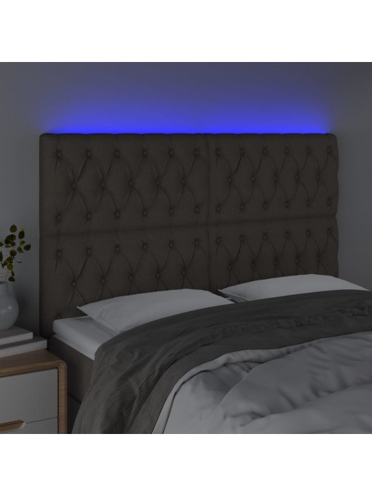 Gultas galvgalis ar LED, 144x7x118/128 cm, pelēkbrūns audums