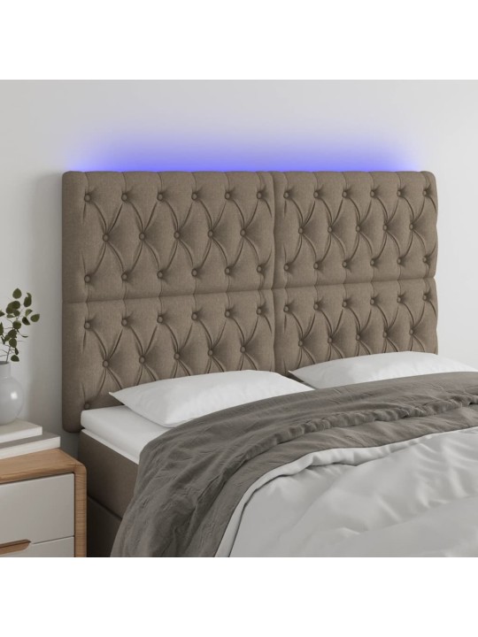 Gultas galvgalis ar LED, 144x7x118/128 cm, pelēkbrūns audums