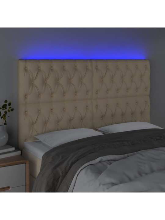Gultas galvgalis ar led, 144x7x118/128 cm, krēmkrāsas audums