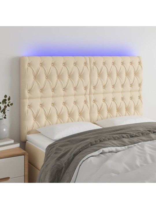 Gultas galvgalis ar led, 144x7x118/128 cm, krēmkrāsas audums