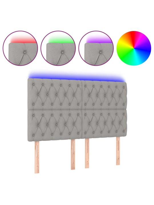 Gultas galvgalis ar LED, 160x7x118/128 cm, gaiši pelēks audums